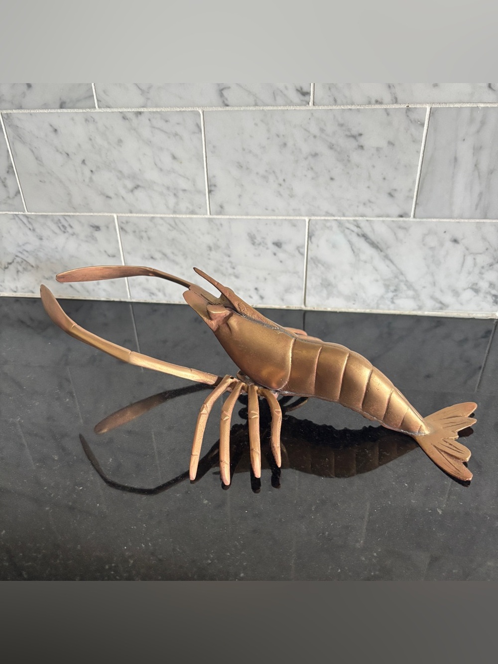 Vintage 11” Mid Century Brass Lobster / Prawn Figurine, Wall Decor